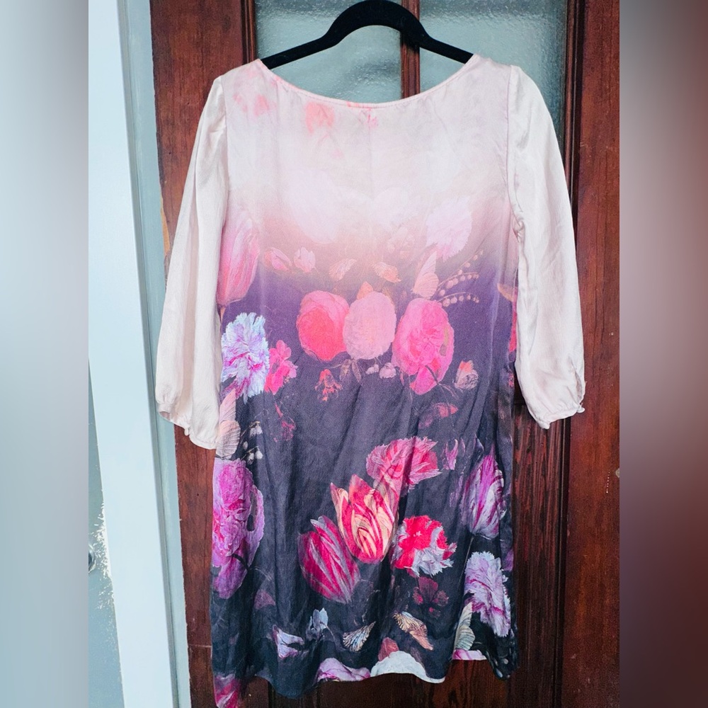 Floral MONSOON Ombre SILK Dress with Pink & white BLOOMS dark gray OMBRE’ mini - Picture 3 of 11